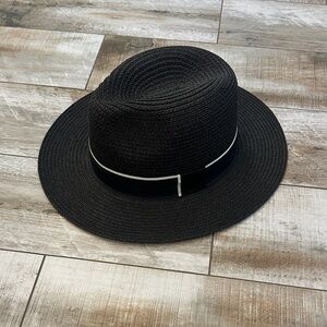 Black Fedora Hat with White Trim